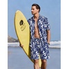 image:imageEkouaer Mens Hawaiian Shirt and Shorts Sets 2 Piece Beach Outfits Button Down Summer Pajamas Set Vacation Lounge Sets XSXXLNavy Blue Hawaiian Leaves
