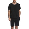 image:imageEkouaer Mens Pajama Set Short Sleeve V Neck 2 Piece Nightwear Shorts With Pockets Summer Sleepwear PJS for MenBlack