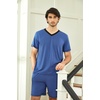 image:imageEkouaer Mens Pajama Set Short Sleeve V Neck 2 Piece Nightwear Shorts With Pockets Summer Sleepwear PJS for MenBlue