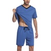 image:imageEkouaer Mens Pajama Set Short Sleeve V Neck 2 Piece Nightwear Shorts With Pockets Summer Sleepwear PJS for MenBlue