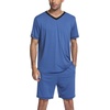 image:imageEkouaer Mens Pajama Set Short Sleeve V Neck 2 Piece Nightwear Shorts With Pockets Summer Sleepwear PJS for MenBlue