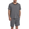 image:imageEkouaer Mens Pajama Set Short Sleeve V Neck 2 Piece Nightwear Shorts With Pockets Summer Sleepwear PJS for MenGrey