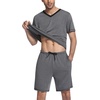 image:imageEkouaer Mens Pajama Set Short Sleeve V Neck 2 Piece Nightwear Shorts With Pockets Summer Sleepwear PJS for MenGrey