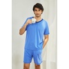 image:imageEkouaer Mens Pajama Set Short Sleeve V Neck 2 Piece Nightwear Shorts With Pockets Summer Sleepwear PJS for MenLight Blue