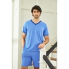 image:imageEkouaer Mens Pajama Set Short Sleeve V Neck 2 Piece Nightwear Shorts With Pockets Summer Sleepwear PJS for MenLight Blue