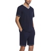 image:imageEkouaer Mens Pajama Set Short Sleeve V Neck 2 Piece Nightwear Shorts With Pockets Summer Sleepwear PJS for MenNavy Blue
