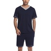 image:imageEkouaer Mens Pajama Set Short Sleeve V Neck 2 Piece Nightwear Shorts With Pockets Summer Sleepwear PJS for MenNavy Blue