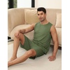 image:imageEkouaer Mens Pajamas Set Workout Tank Top Pjs Sets with Shorts 2 Piece Soft Sleeveless Casual Sleep Shirts Loungewear SXXLArmy Green
