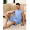 image:imageEkouaer Mens Pajamas Set Workout Tank Top Pjs Sets with Shorts 2 Piece Soft Sleeveless Casual Sleep Shirts Loungewear SXXLClear Blue