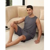 image:imageEkouaer Mens Pajamas Set Workout Tank Top Pjs Sets with Shorts 2 Piece Soft Sleeveless Casual Sleep Shirts Loungewear SXXLDark Flower Grey