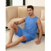 image:imageEkouaer Mens Pajamas Set Workout Tank Top Pjs Sets with Shorts 2 Piece Soft Sleeveless Casual Sleep Shirts Loungewear SXXLPeacock Blue