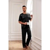 image:imageEkouaer Mens Silk Satin Pajama Set Short Sleeve Sleepwear Silky Loungewear with Long PantsBlack