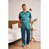 image:imageEkouaer Mens Silk Satin Pajama Set Short Sleeve Sleepwear Silky Loungewear with Long PantsDark Green