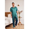image:imageEkouaer Mens Silk Satin Pajama Set Short Sleeve Sleepwear Silky Loungewear with Long PantsDark Green