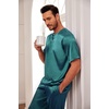 image:imageEkouaer Mens Silk Satin Pajama Set Short Sleeve Sleepwear Silky Loungewear with Long PantsDark Green