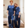 image:imageEkouaer Mens Silk Satin Pajama Set Short Sleeve Sleepwear Silky Loungewear with Long PantsNavy Blue