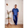 image:imageEkouaer Mens Silk Satin Pajama Set Short Sleeve Sleepwear Silky Loungewear with Long PantsNavy Blue