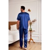 image:imageEkouaer Mens Silk Satin Pajama Set Short Sleeve Sleepwear Silky Loungewear with Long PantsNavy Blue