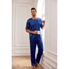 image:imageEkouaer Mens Silk Satin Pajama Set Short Sleeve Sleepwear Silky Loungewear with Long PantsNavy Blue