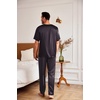 image:imageEkouaer Mens Silk Satin Pajama Set Short Sleeve Sleepwear Silky Loungewear with Long PantsPolka Dots Orange navy Blue