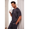 image:imageEkouaer Mens Silk Satin Pajama Set Short Sleeve Sleepwear Silky Loungewear with Long PantsPolka Dots Orange navy Blue