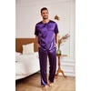 image:imageEkouaer Mens Silk Satin Pajama Set Short Sleeve Sleepwear Silky Loungewear with Long PantsPurple