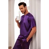 image:imageEkouaer Mens Silk Satin Pajama Set Short Sleeve Sleepwear Silky Loungewear with Long PantsPurple