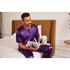 image:imageEkouaer Mens Silk Satin Pajama Set Short Sleeve Sleepwear Silky Loungewear with Long PantsPurple