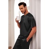 image:imageEkouaer Mens Silk Satin Pajama Set Short Sleeve Sleepwear Silky Loungewear with Long PantsStripe Black