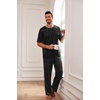 image:imageEkouaer Mens Silk Satin Pajama Set Short Sleeve Sleepwear Silky Loungewear with Long PantsStripe Black