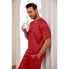 image:imageEkouaer Mens Silk Satin Pajama Set Short Sleeve Sleepwear Silky Loungewear with Long PantsStripe Red
