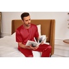 image:imageEkouaer Mens Silk Satin Pajama Set Short Sleeve Sleepwear Silky Loungewear with Long PantsStripe Red