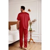 image:imageEkouaer Mens Silk Satin Pajama Set Short Sleeve Sleepwear Silky Loungewear with Long PantsStripe Red