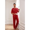 image:imageEkouaer Mens Silk Satin Pajama Set Short Sleeve Sleepwear Silky Loungewear with Long PantsStripe Red