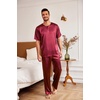 image:imageEkouaer Mens Silk Satin Pajama Set Short Sleeve Sleepwear Silky Loungewear with Long PantsWine Red