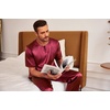 image:imageEkouaer Mens Silk Satin Pajama Set Short Sleeve Sleepwear Silky Loungewear with Long PantsWine Red