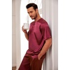 image:imageEkouaer Mens Silk Satin Pajama Set Short Sleeve Sleepwear Silky Loungewear with Long PantsWine Red