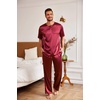 image:imageEkouaer Mens Silk Satin Pajama Set Short Sleeve Sleepwear Silky Loungewear with Long PantsWine Red