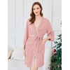 image:imageEkouaer Robes for Women Ribbed Knit Bathrobe Soft Lightweight Knee Length Kimono Robe Ladies Sleepwear with Pockets SXXLDark Pink