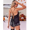 image:imageEkouaer Silk Pajamas Set for Women Satin Backless Lingerie Pjs Cami Top and Shorts NightwearBlack Skull