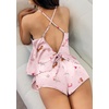 image:imageEkouaer Silk Pajamas Set for Women Satin Backless Lingerie Pjs Cami Top and Shorts NightwearPrintlove Pups