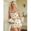 image:imageEkouaer Women Pajama Sets 2 Piece Cute Cami Sleepwear Lace Trim Pj Top Soft Summer Lounge Shorts Sexy Lingerie SXXLButterfly