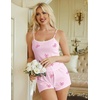 image:imageEkouaer Women Pajama Sets 2 Piece Cute Cami Sleepwear Lace Trim Pj Top Soft Summer Lounge Shorts Sexy Lingerie SXXLPink Bow