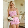 image:imageEkouaer Women Pajama Sets 2 Piece Cute Cami Sleepwear Lace Trim Pj Top Soft Summer Lounge Shorts Sexy Lingerie SXXLPink Plaid Cherry