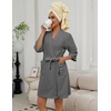 image:imageEkouaer Women Terry Cloth Robes Absorbent Towel Robe Knee Length Soft Bathrobe 34 Sleeve Spa Robe with PocketsDark Grey