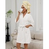 image:imageEkouaer Women Terry Cloth Robes Absorbent Towel Robe Knee Length Soft Bathrobe 34 Sleeve Spa Robe with PocketsPure White