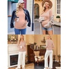 image:imageEkouaer Womens Maternity Shirts Long Sleeve 3 Packs Pregnancy VNeck Clothes Side Ruched Blouse Tops for Mama SXXLBlackArmy GreenDirty Pink