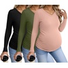 image:imageEkouaer Womens Maternity Shirts Long Sleeve 3 Packs Pregnancy VNeck Clothes Side Ruched Blouse Tops for Mama SXXLBlackArmy GreenDirty Pink