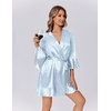 image:imageEkouaer Womens Satin Robe Short Ruffle Hem Silky Robes Lightweight Kimono Brides Bathrobes Sleepwear XSXXLWhite  Blue Leopard