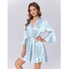image:imageEkouaer Womens Satin Robe Short Ruffle Hem Silky Robes Lightweight Kimono Brides Bathrobes Sleepwear XSXXLWhite  Blue Leopard